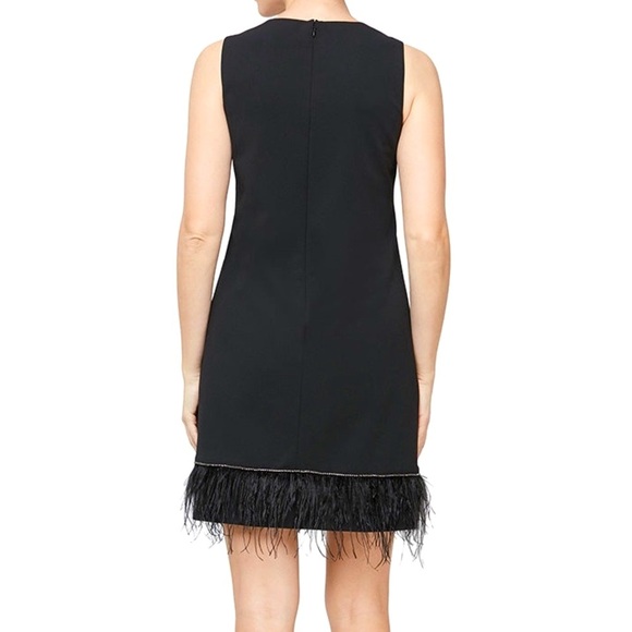 Alex Evenings Black Feather Hem Sleeveless Sheath Dress - Picture 4 of 13